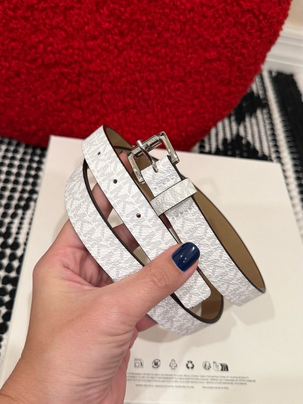 Michael Kors White Silver MK Monogram Logo Belt 100 cm